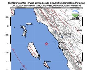 Gempa M 3,8 Terjadi di Pariaman Sumbar