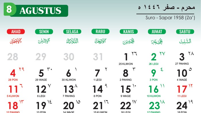 Kalender /Hijriah Agustus 2024