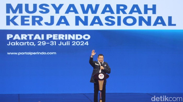 Ketua Umum Partai Perindo membuka mukernas partai di Jakarta, Senin (29/7/2024). Perindo menggelar mukernas mulai 29-31 Juli 2024.