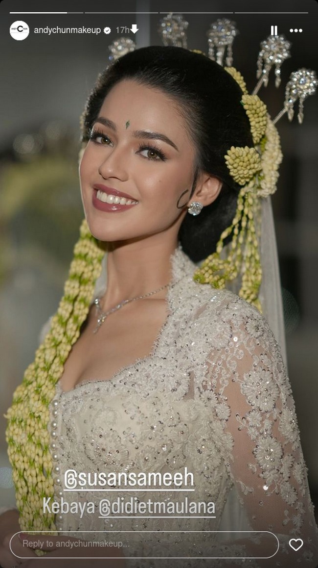 Susan Sameh baru saja melangsungkan pernikahan. Aktris tersebut dipersunting pria berdarah Arab, Khalid Atamimi. Foto: Instagram @andychunmakeup