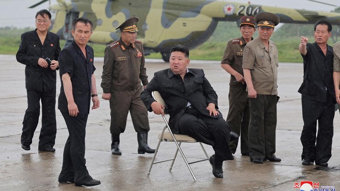 North Korean leader Kim Jong Un observes rescue efforts in flooded areas near the country's border with China, which has been hit by heavy rainfall from Tropical Storm Gaemi, in North Pyongan Province, North Korea, July 28, 2024 in this photo released by North Korea's official Korean Central News Agency.    KCNA via REUTERS    ATTENTION EDITORS - THIS IMAGE WAS PROVIDED BY A THIRD PARTY. REUTERS IS UNABLE TO INDEPENDENTLY VERIFY THIS IMAGE. NO THIRD PARTY SALES. SOUTH KOREA OUT. NO COMMERCIAL OR EDITORIAL SALES IN SOUTH KOREA.     TPX IMAGES OF THE DAY