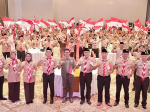 Peran Kwarda Pramuka Jatim Tanggulangi Bencana Diganjar Pin Emas BNPB