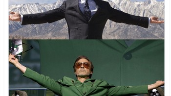 Robert Downey Jr melakukan pose yang sama seperti saat pertama kali memerankan Tony Stark di film Iron Man. Foto: Twitter