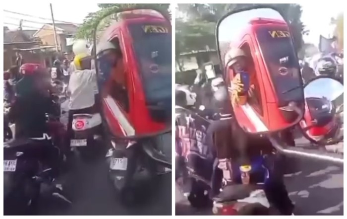 Mobil damkar kejebak konvoi pemotor di Sragen.
