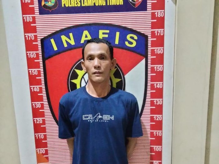 Mujib Ardiansyah (39) ditangkap Satreskrim Polres Lampung Timur. Ia ditangkap karena melakukan pembunuhan terhadap tetangganya.