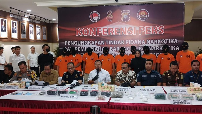 Polda Kepri merilis pengungkapan 19 kasus narkoba di wilayah Kepri. (Alamudin Hamapu/detikSumut)
