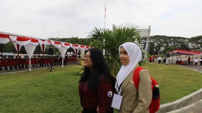 Putri Ariani saat datang ke acara orientasi mahasiswa baru UGM