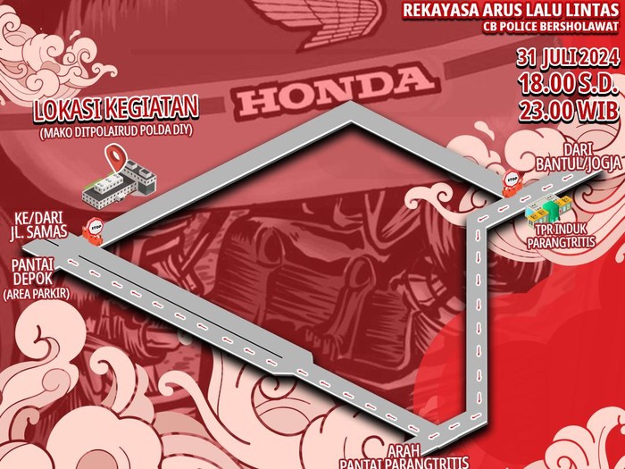 Flyer berisi pemberitahuan rekayasa lalu lintas di sekitar kawasan Parangtritis, Bantul, Rabu (31/7/2024).