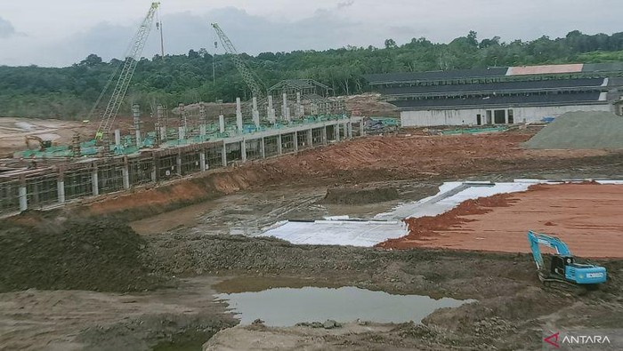 Gedung Terminal di Bandara IKN atau Nusantara Airport  sudah mulai nampak berdiri yang dibangun di wilayah Kabupaten Penajam Paser Utara, Provinsi Kalimantan Timur (Kaltim). ANTARA/Nyaman Bagus Purwaniawan