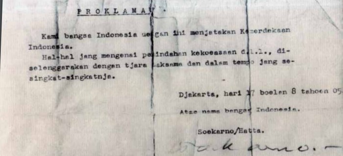 Isi teks proklamasi yang diketik Sayuti Melik
