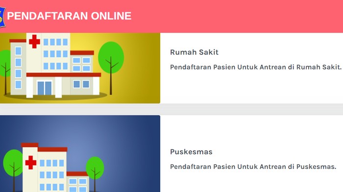 Laman E-Health Surabaya untuk daftar online puskesmas.