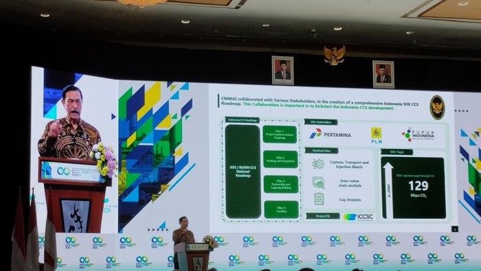 Menko Marves Luhut Binsar Pandjaita dalam acara International dan Indonesia Carbon Capture Storage Forum 2024, Jakarta, Rabu (31/7/2024).