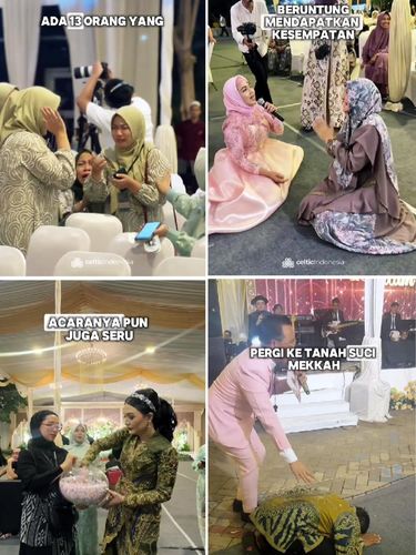 Acara pernikahan ada beragam kuliner khas Jawa Timur, yang paling bikin takjub ada 13 orang yang mendapatkan hadiah umrah gratis. Acara pernikahan ada beragam kuliner khas Jawa Timur, aneka buah dan sayur, yang paling bikin takjub ada 13 orang yang mendapatkan hadiah umrah gratis.