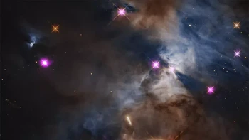 Bayangan Kelelawar (Serpens Cloud) – Bintang muda dengan cakram pembentuk planet melemparkan bayangan berbentuk kelelawar melintasi awan yang lebih jauh di belakangnya. – Kredit: Sinar-X: NASA/CXC/SAO; Optik: NASA/ESA/STScI; Pemrosesan Gambar: NASA/CXC/SAO/J. Mayor Foto: NASA