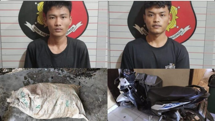Kedua pelaku pencurian getah karet diamankan polisi.