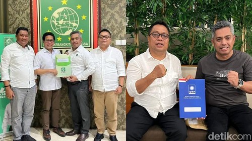 Kolase foto Ahmad Salim dan Muhamad Nasir menerima rekomendasi PKB dan PAN untuk Pilbup Sumbawa Barat. (Lalu Helmy Akbar/detikBali)