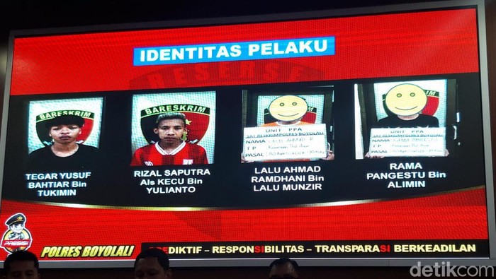 Tampang empat pesilat tersangka tewasnya remaja di Ngemplak Boyolali, Kamis (1/8/2024).