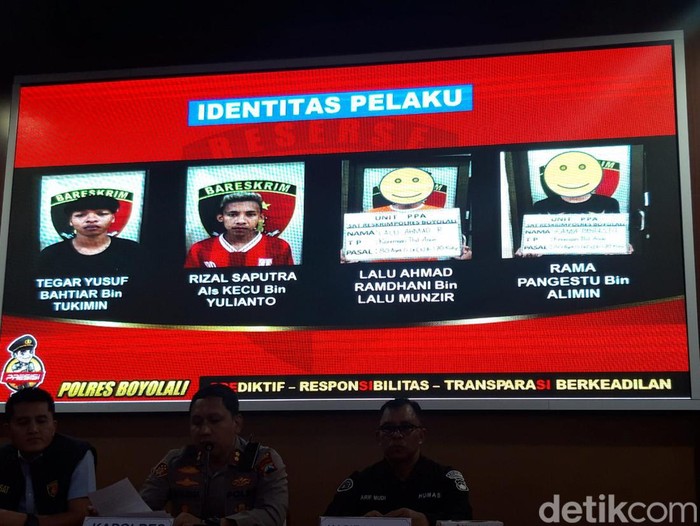 Tampang empat pesilat tersangka tewasnya remaja di Ngemplak Boyolali, Kamis (1/8/2024).