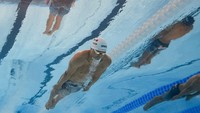 Miguel Alejandro de Lara Ojeda, dari Meksiko, berlaga dalam babak penyisihan gaya dada 100 meter putra di Olimpiade Musim Panas 2024, Sabtu, 27 Juli 2024, di Nanterre, Prancis. AP/David J. Phillip
