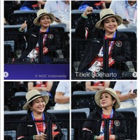 Mantan istri Prabowo Subianto ini muncul dalam balutan kaus merah dari merchendise resmi Olimpiade 2024 yang dibungkus jaket hitam. Adapun jaket tersebut merupakan bagian dari koleksi jersey resmi tim Merah Putih yang dirancang oleh putranya, Didit Hediprasetyo. (Foto: Instagram/@titieksoeharto)