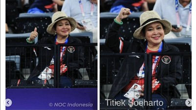 Foto: Gaya Titiek Soeharto Dukung Gregoria Mariska di Olimpiade 2024 Paris