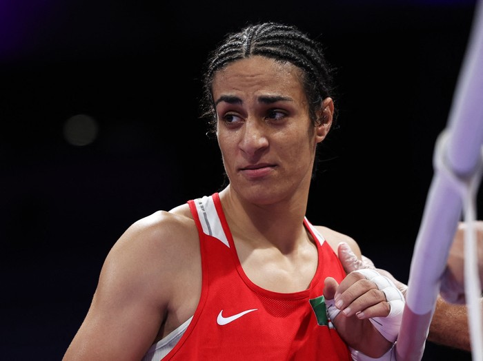 Paris 2024 Olympics - Boxing - Womens 66kg - Prelims - Round of 16 - North Paris Arena, Villepinte, France - August 01, 2024. Imane Khelif of Algeria is seen after her fight against Angela Carini of Italy. REUTERS/Isabel Infantes
