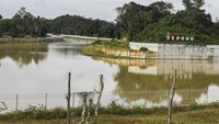 Kondisi Sungai Sepaku yang menjadi sumber air baku untuk Sistem Penyediaan Air Minum (SPAM) Sepaku di Penajam Paser Utara, Kalimantan Timur.