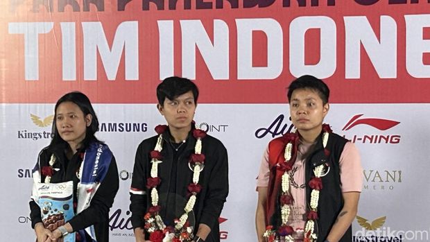 Penyambutan kepulangan Pitha Haningtyas Mentari, Siti Fadia Silva Ramadhanti, Apriyani Rahayu dari Olimpiade 2024.