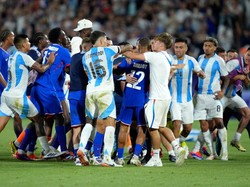 Pemandangan di Stade de Bordeaux, Bordeaux, usai wasit meniup peluit akhir Prancis vs Argentina di perempatfinal Olimpiade 2024. Foto: Getty Images/Juan Manuel Serrano Arce