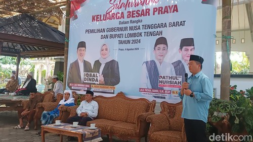 Lalu Muhamad Iqbal saat menghadiri Silaturahmi Keluarga Besar Praya di Kecamatan Praya, Lombok Tengah, NTB, Minggu (4/8/2024). (Foto: Edi Suryansyah/detikBali)