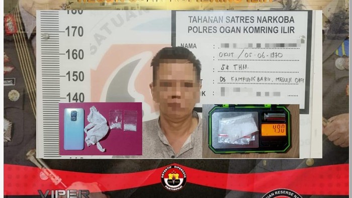 Pria paruh baya pengedar narkoba di OKI ditangkap polisi.