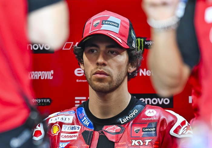 Italian MotoGP rider Enea Bastianini of the Ducati Lenovo Team is participating in the Free Practice 1 session of the Qatar Airways Motorcycle Grand Prix of Qatar at the Losail International Circuit in Losail, Qatar, on March 8, 2024. (Photo by Noushad Thekkayil/NurPhoto via Getty Images)