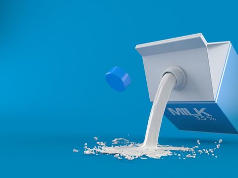 Spilled milk on blue background
