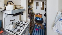 Bagian dapurnya tampak cukup sempit. Di sana sudah ada berbagai peralatan masak, wastafel, hingga kompor dengan 4 tungku. Foto: K Allan Properties via kallanproperties.co.uk