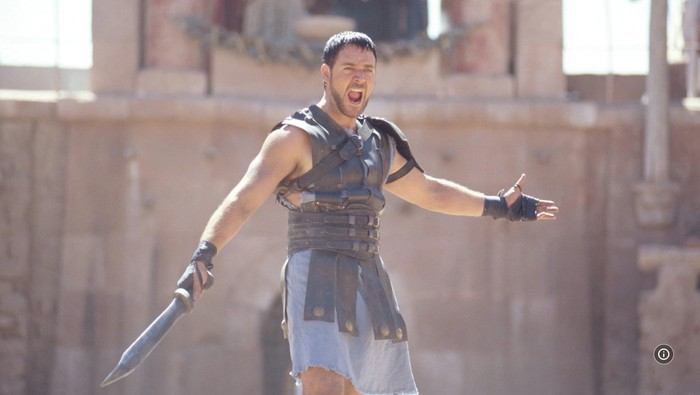 Russell Crowe Cuplikan adegan Russell Crowe di Gladiator.