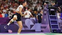 Dalam pertandingan final tunggal putri bulutangkis Olimpiade 2024 di Porte de La Chapelle Arena, Paris, Senin (5/8/2024) sore WIB, An menang 21-13, 21-16 atas wakil China itu. REUTERS/Ann Wang