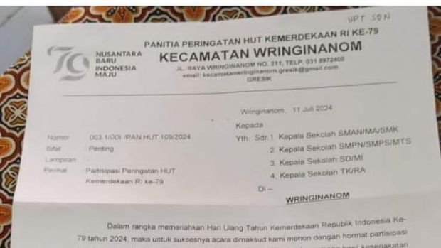 Surat edaran pungutan iuran acara HUT RI yang viral di Gresik