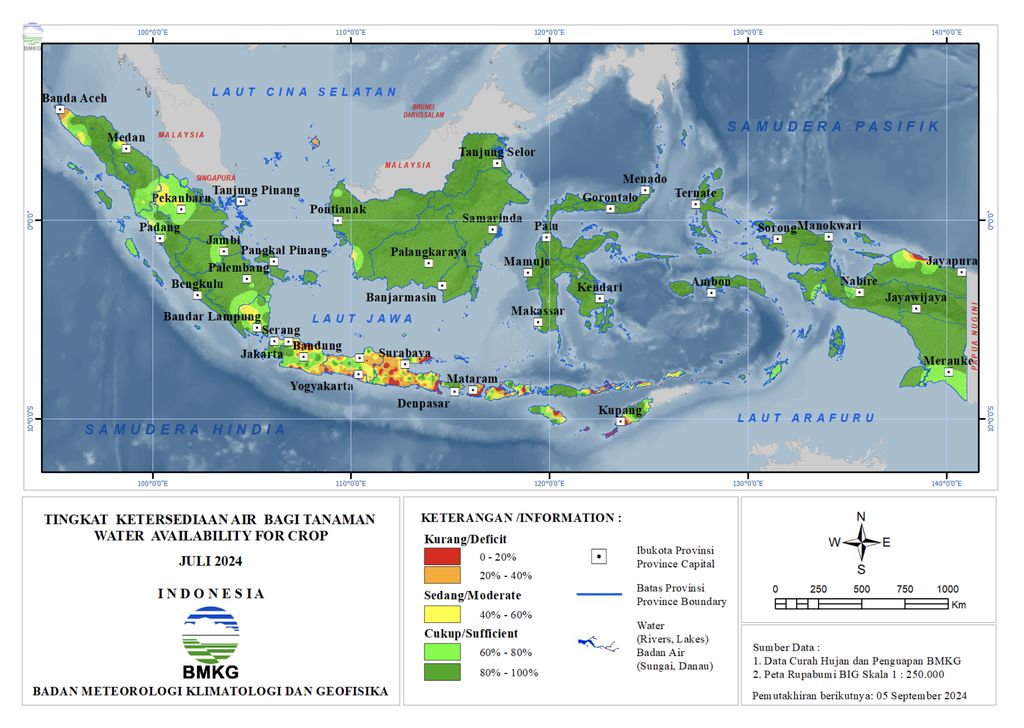 Tingkat Ketersediaan Air Bagi Tanaman - Juli 2024. (Dok: BMKG)