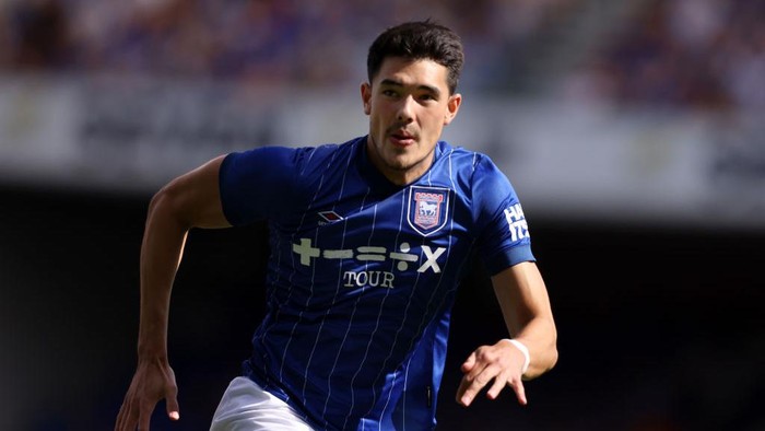 IPSWICH, ENGLAND - JULY 27: Elkan Baggott of Ipswich Town  during the Pre-Season Friendly match between Ipswich Town and Fortuna Duesseldorf at Portman Road on July 27, 2024 in Ipswich, England. (Photo by Paul Harding/Getty Images)