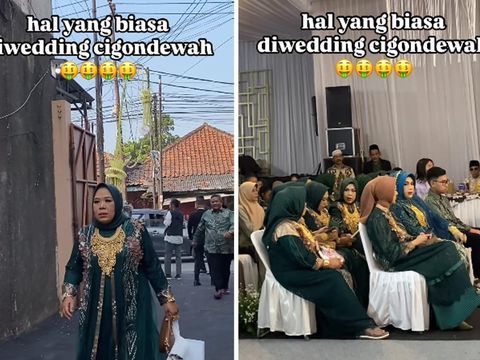 Resepsi pernikahan ini mendadak jadi sorotan karena tamu yang hadir memakai emas berukuran besar Resepsi pernikahan ini mendadak jadi sorotan karena tamu yang hadir memakai emas berukuran besar bak toko emas berjalan. Acara resepsi itu langsung viral di media sosial.