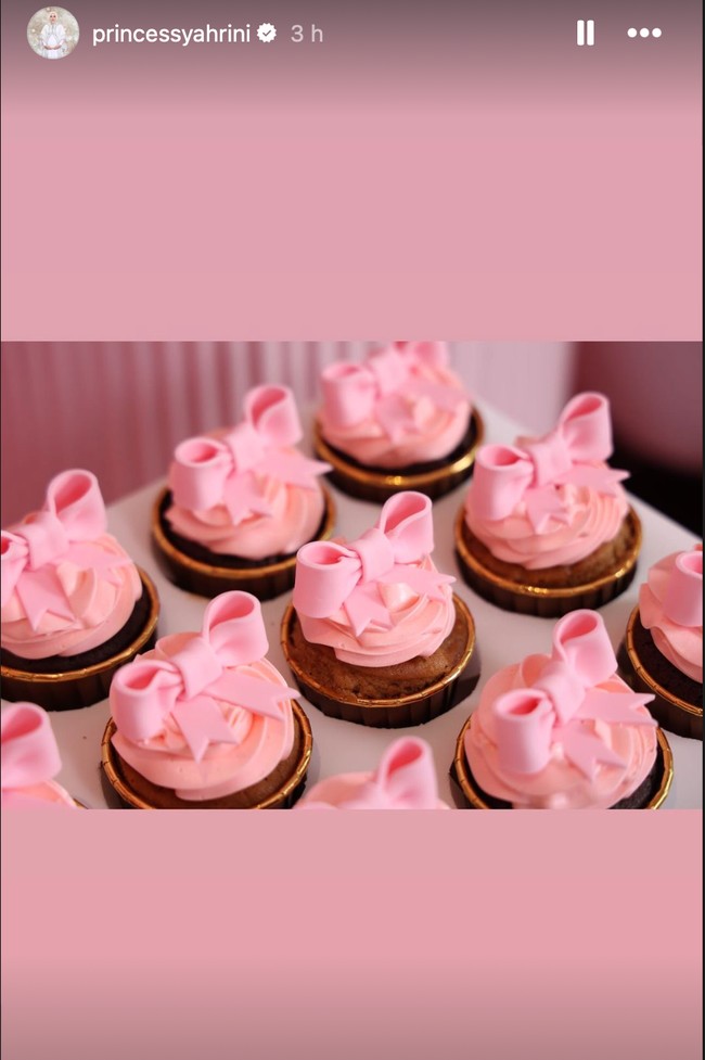 Senada dengan kue sebelumnya, cupcake dengan hiasan pita berwarna merah muda juga ikut dipesan oleh Syahrini dan suaminya. Tampaknya pasangan tersebut memang tak mau setengah-setengah dalam menyambut kehadiran putri pertama mereka. Foto: Instagram/@princessyahrini