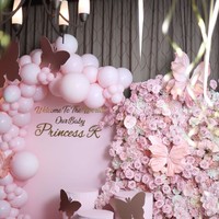 Tak kalah mewah, di salah satu sisi ruangan juga didekorasi dengan backdrop serba pink yang bertuliskan Welcome To The World Our Baby Princess R. Foto: Instagram/@princessyahrini