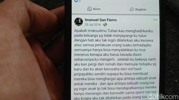 Unggahan di akun facebook Imanuel San Fierro yang disinyalir milik Elia Imanuel Putra