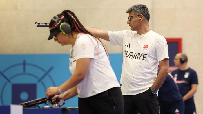 Yusuf Dikec CHATEAUROUX, FRANCE - JULY 30: Turkey's Yusuf Dikec competes in the shooting 10m air pistol mixed team gold medal match on day four of the Olympic Games Paris 2024 at Chateauroux Shooting Centre on July 30, 2024 in Chateauroux, France. (Photo by Charles McQuillan/Getty Images)