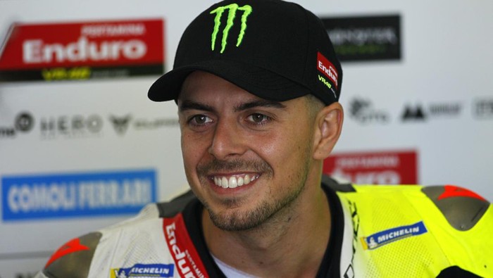 HOHENSTEIN-ERNSTTHAL, GERMANY - JULY 06: Fabio Di Giannantonio of Italy and Pertamina Enduro VR46 Racing Team looks on in the pits during qualifying at the Sachsenring Circuit on July 06, 2024 in Hohenstein-Ernstthal, Germany. (Photo by Mark Wieland/Getty Images)