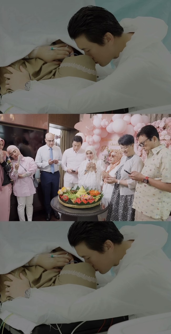 Sebelum persalinan, Syahrini bersama suami dan keluarga menyempatkan untuk merayakan ulang tahunnya dengan potong tumpeng. Dari unggahan yang dibagikan terlihat tak hanya ibunda Syahrini, Wati Nurhayati, ibunda Reino Barack, Reiko Barack, pun tampak hadir. Foto: Instagram/@princessyahrini