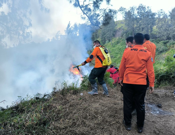 BPBD berupaya memadamkan kebakaran di Bukit Kingkong Bromo