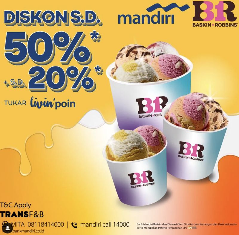 Jajan Baskin Robbins Diskon 70% Pakai Mandiri, Ini Caranya!