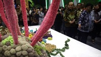 Siti Nurbaya meninjau produk-produk yang dipamerkan di Festival Lingkungan, Iklim, Kehutanan dan Energi Baru Terbarukan (LIKE) yang ke-2.