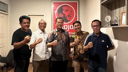 Bacagub NTB Lalu Muhamad Iqbal bersama Ketua DPD Projo NTB Imam Sofian di Markas DPP Projo di Jakarta pada Kamis (8/8/2024).